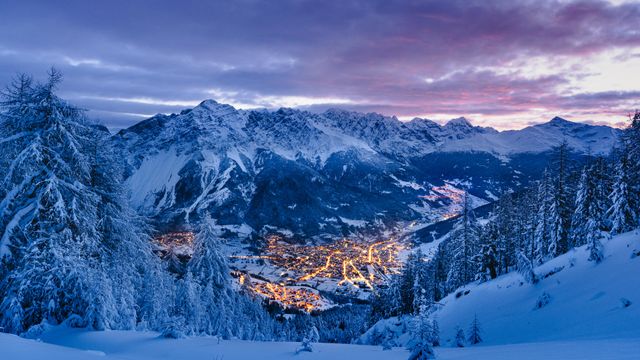 Illuminated mountain town, Bormio
