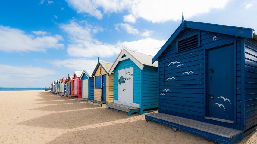 布莱顿海滩的彩虹小屋，墨尔本，维多利亚州，澳大利亚