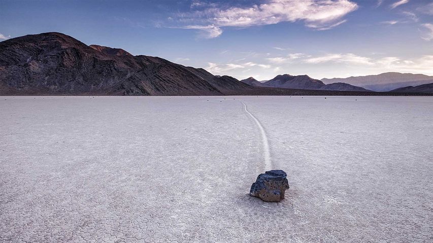 Sailing stone at Racetrack Playa in Death Valley National Park, California