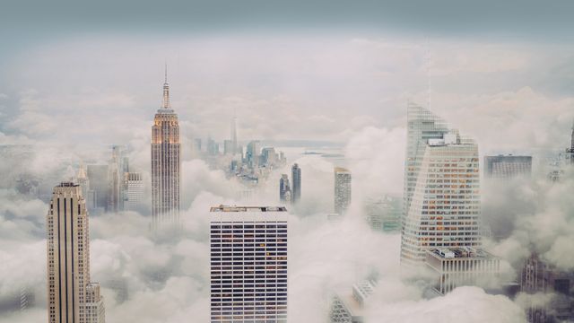 New York City skyline in fog