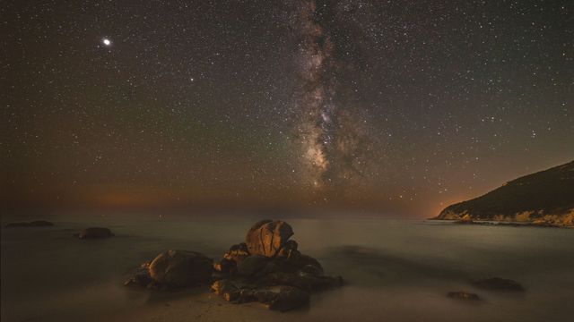 Via lattea vista da Porto Sa Ruxi, Sardegna, Italia