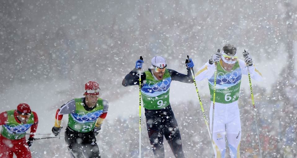 Schwedens Johan Olsson, Frankreichs Vincent Vittoz, Deutschlands Axel Teichmann und Norwegens Odd-Bjoern Hjelmeset