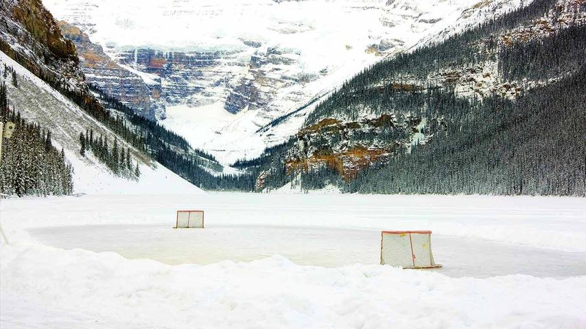 Hockey rink on Lake Louise, Banff National Park, Alberta
