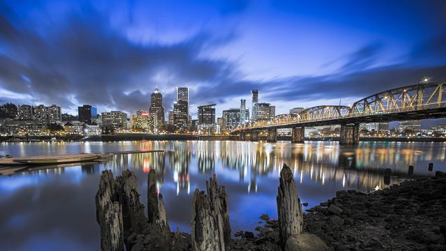 Portland skyline and Willamette River, Oregon