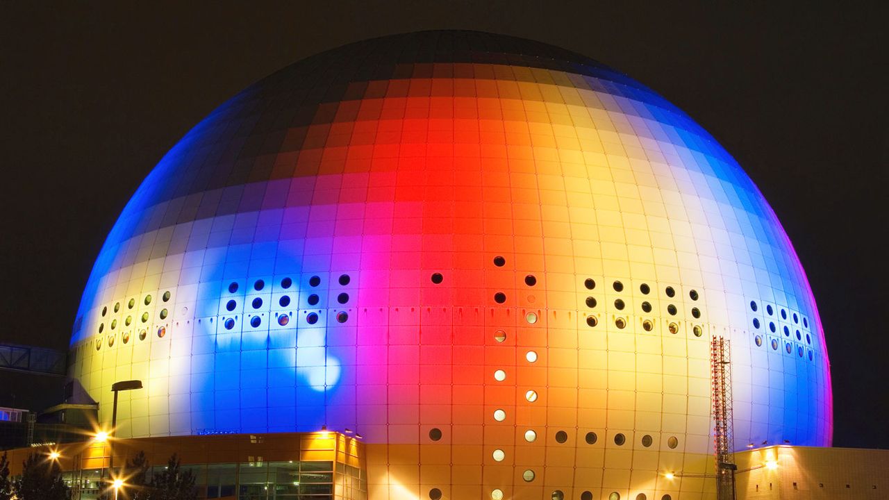 Ericsson Globe la nuit à Stockholm, Suède 