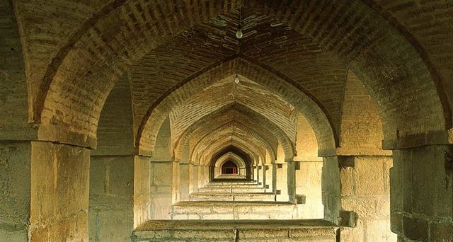 Arches under the Khaju Bridge in Esfahan, Iran