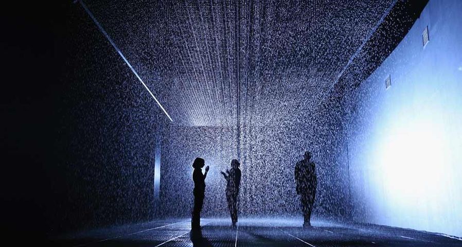 Rain Room art installation, Barbican, London, England