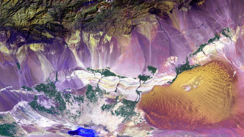 吐鲁番盆地鸟瞰图，中国 