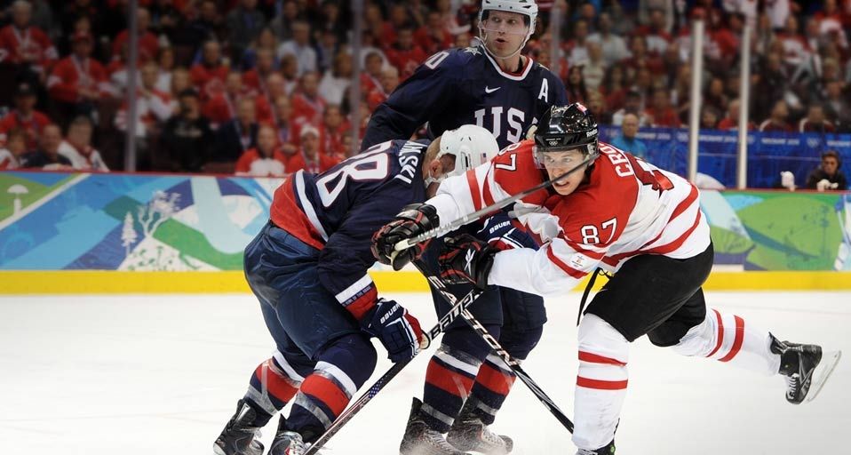 Sidney Crosby of Canada scores the winning goal in overtime during the Men’s Ice Hockey gold medal game between USA and Canada at the Vancouver 2010 Winter Olympics on February 28, 2010