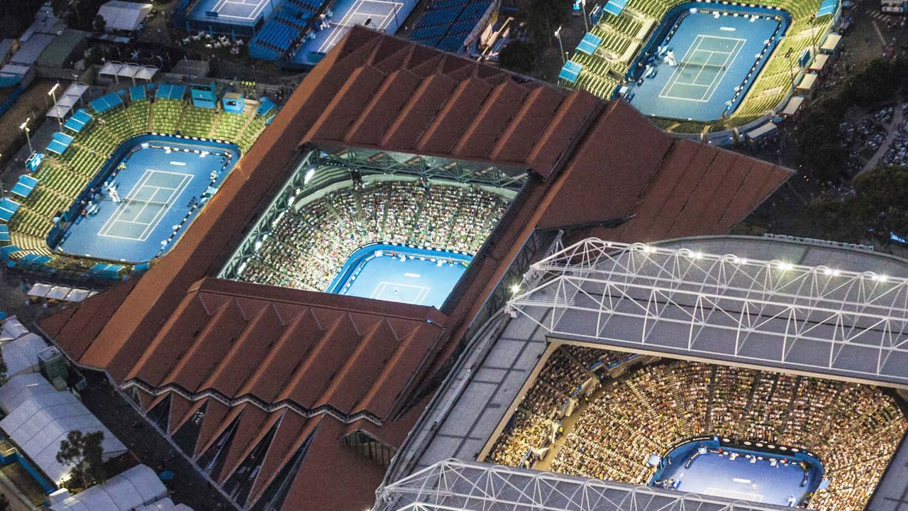 Tennis stadiums at Melbourne & Olympic Parks in Victoria, Australia 