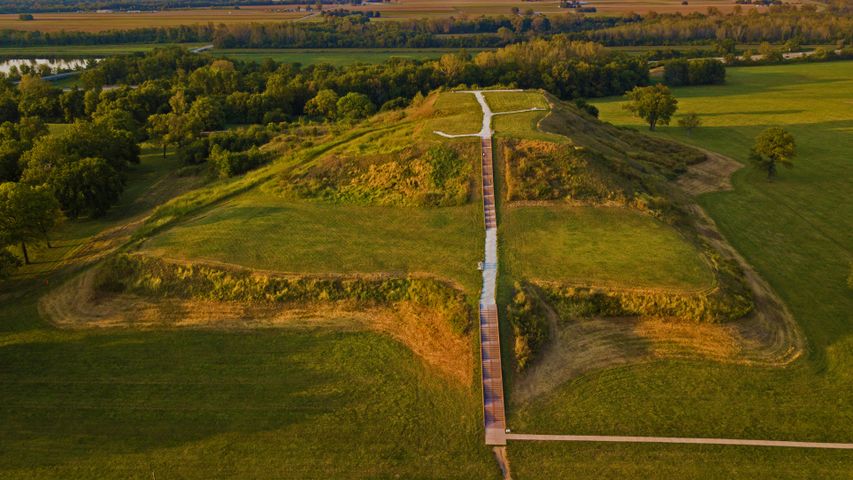 Monks Mound at the Cahokia Mounds UNESCO World Heritage Site near Collinsville, Illinois