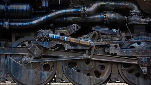 Detail einer Dampflok im Steamtown National Historic Site, einem Eisenbahnmuseum in Scranton, Pennsylvania