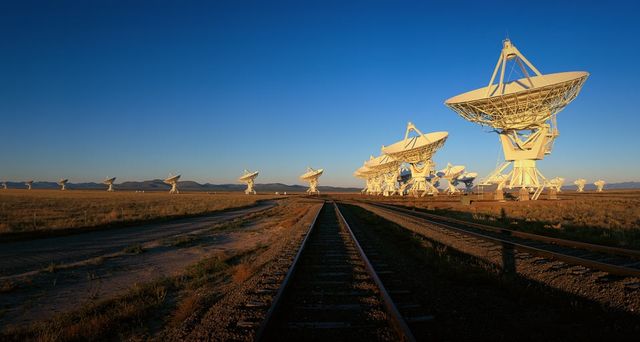 Radio telescope dishes at the National Radio Astronomy Observatory in Socorro, New Mexico