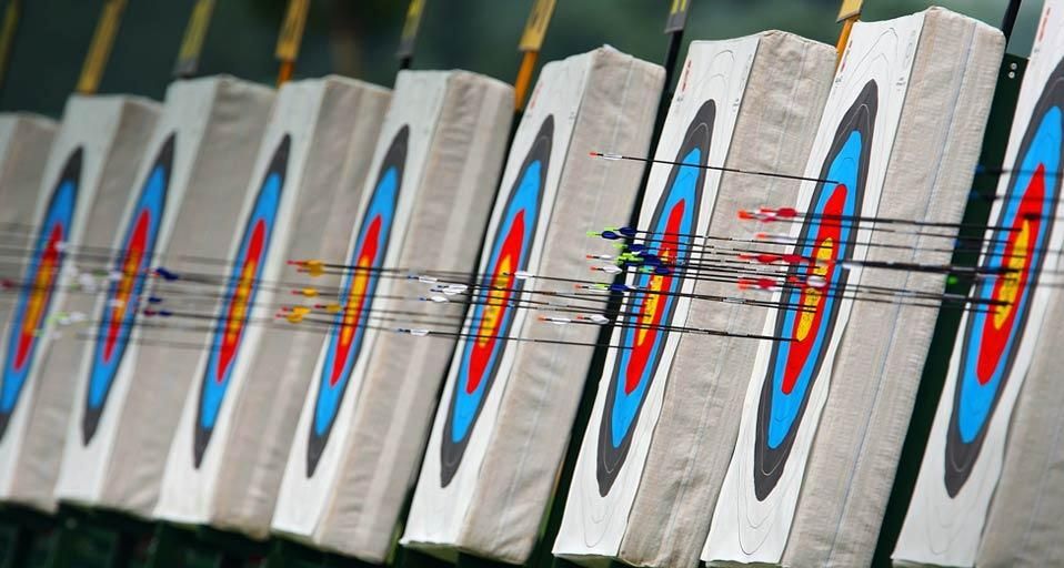 Targets during archery training for the Beijing 2008 Olympics at Olympic Green Archery Field in Beijing, China