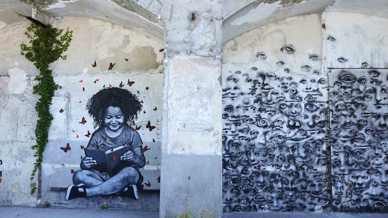 Street art “Read Dream” de Jef Aerosol, Fort d’Aubervilliers, France 