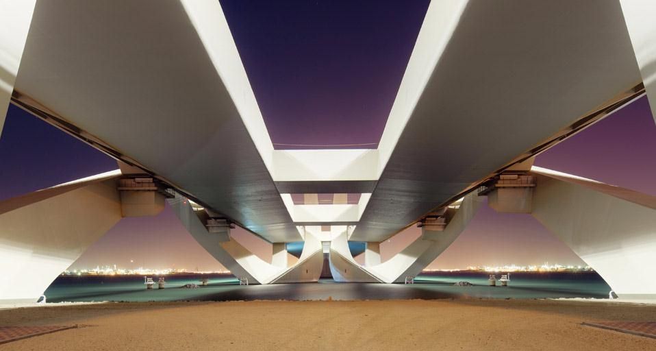Sheikh Zayed Bridge at night in Abu Dhabi, United Arab Emirates