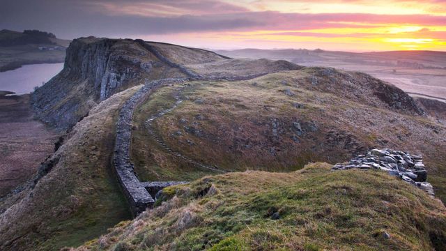 Sunrise over Hadrian's Wall at Steel Rigg in Northumberland 
