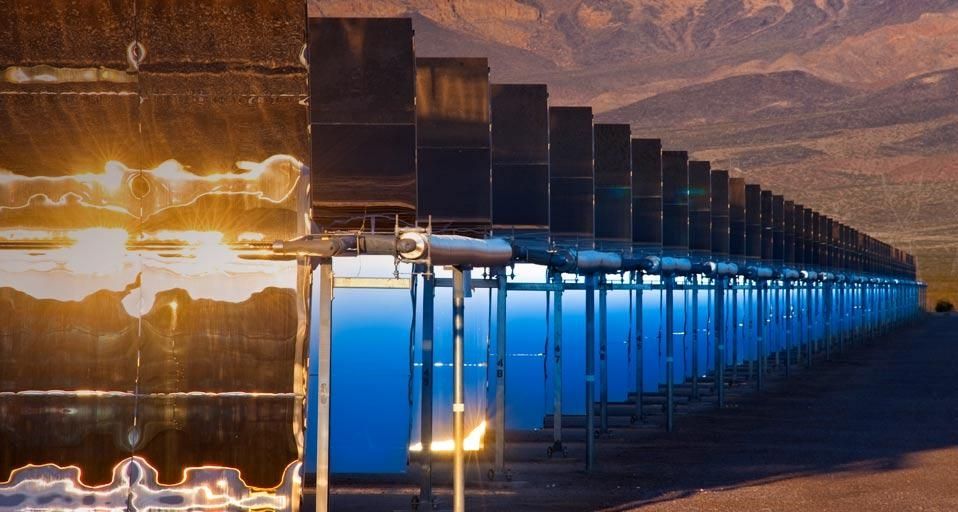 Nevada Solar One at sunrise in the Mojave Desert near Boulder City, Nevada
