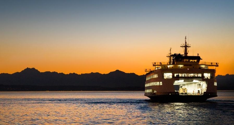 Large ferry sailing in Puget Sound, near Seattle, Washington
