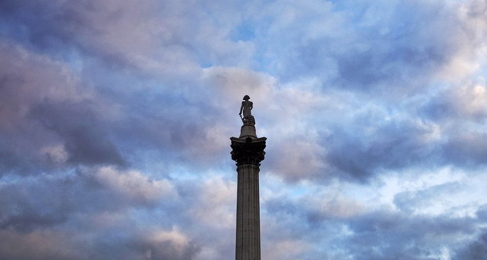 Dramatic skies over Nelson's Column, London, England