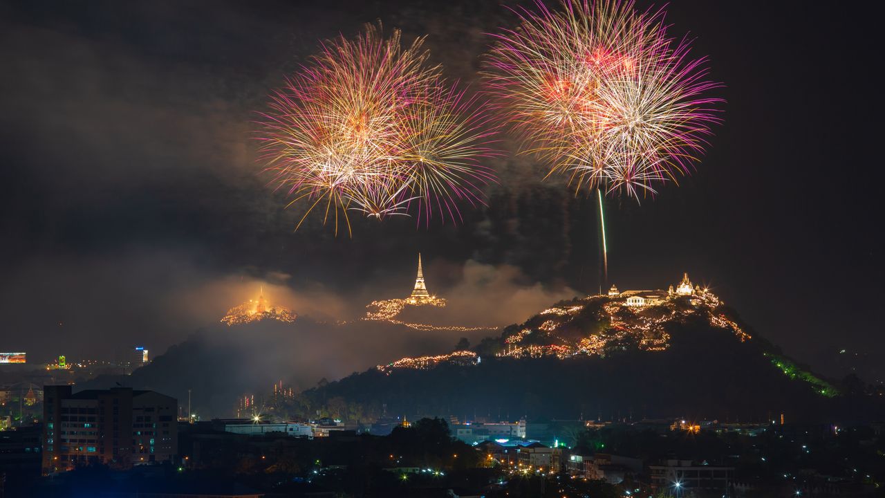 Fireworks over Phra Nakhon Khiri, Phetchaburi, Thailand