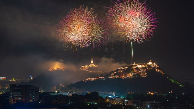 Fireworks over Phra Nakhon Khiri, Phetchaburi, Thailand