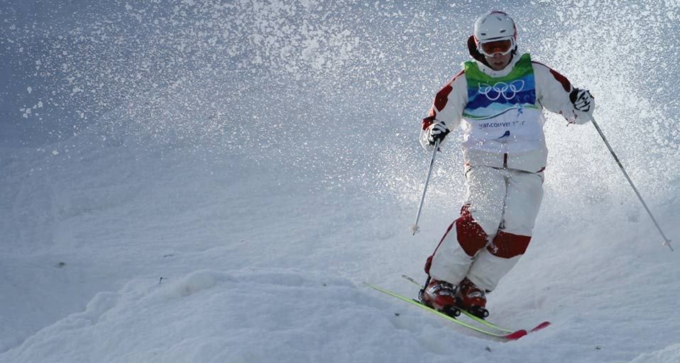 Alexandre Bilodeau of Canada during the Freestyle Skiing Men's Moguls at the 2010 Winter Olympics on February 14, 2010.