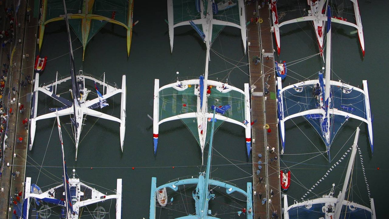 Multicoques participant à la Route du Rhum, Saint-Malo, Ille-et-Vilaine, Bretagne en 2002