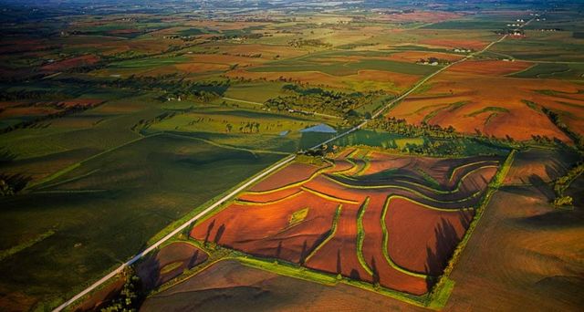 Aerial view of agricultural land in Iowa