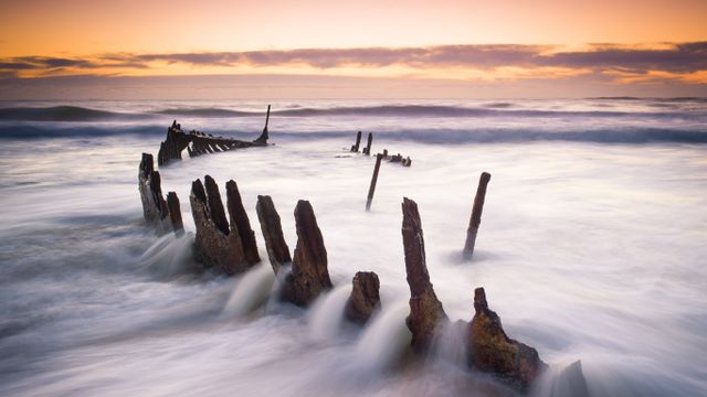 Wreck of SS Dicky at Dicky Beach in Caloundra, Queensland, Australia 