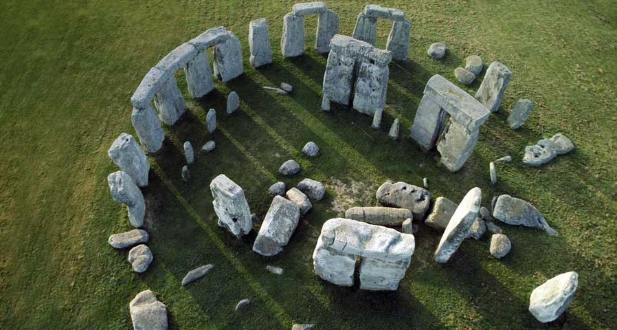 An aerial view of Stonehenge, Wiltshire, England
