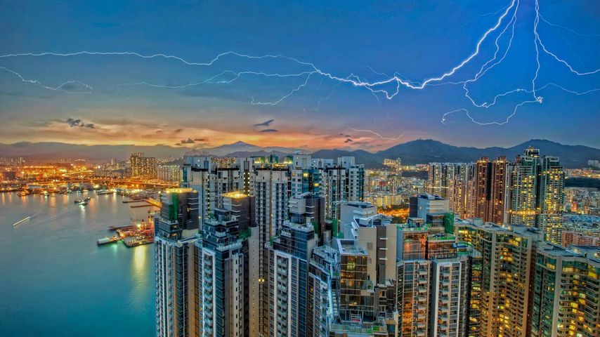 Gewitter über Kowloon, Hongkong, Volksrepublik China