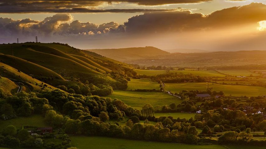 Sunset over Fulking Escarpment in the South Downs National Park, England