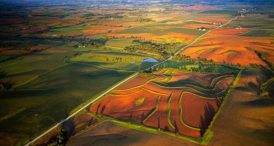 Aerial view of agricultural land in Iowa Peapix