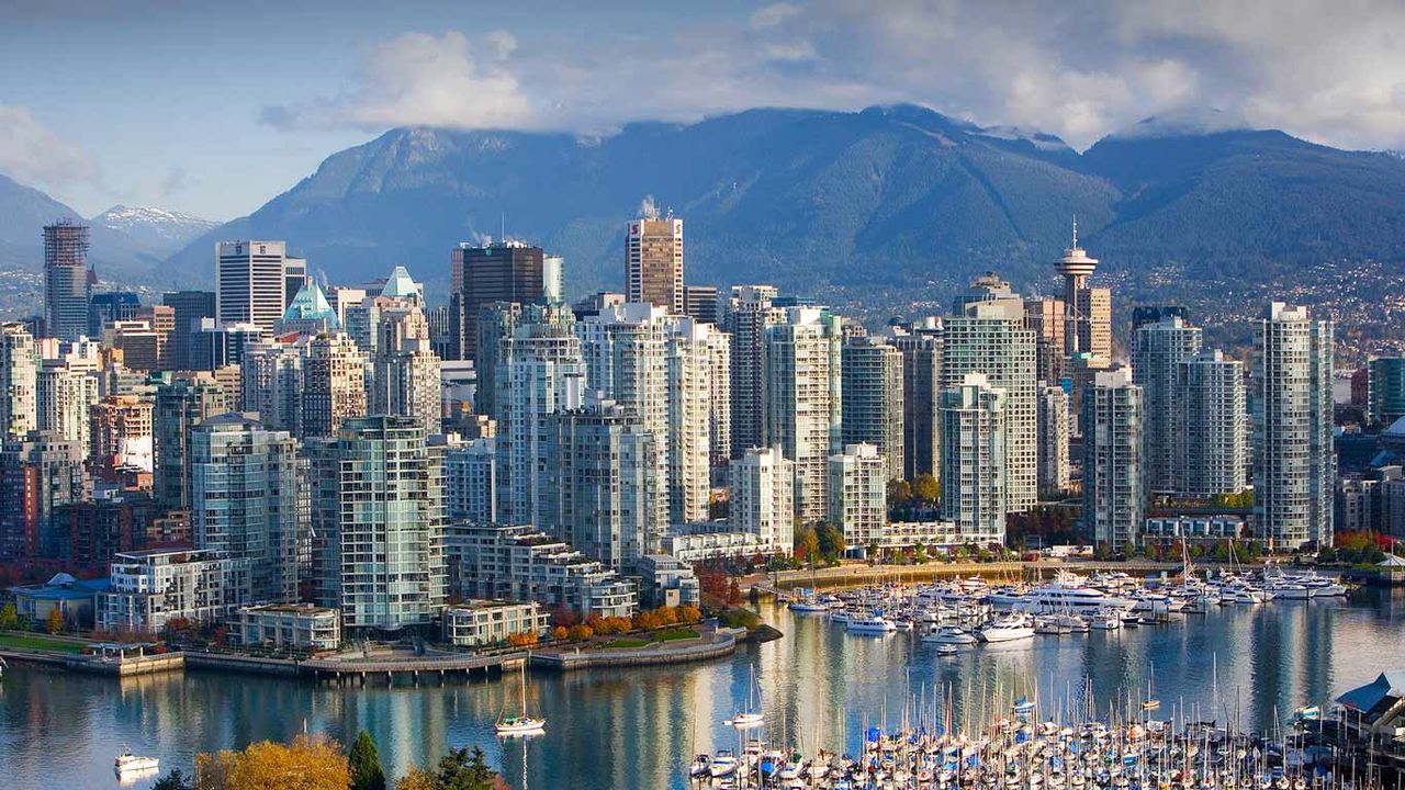 False Creek and Vancouver skyline, British Columbia