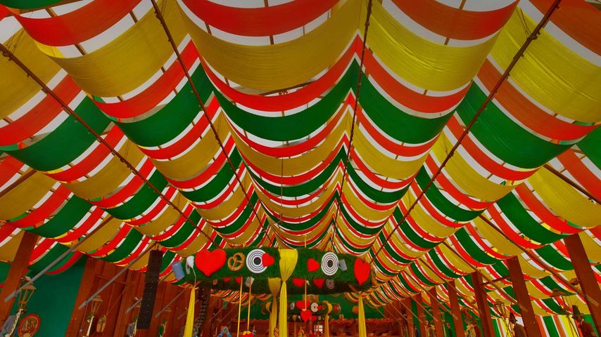 Interior of a beer tent at Oktoberfest in Munich, Germany