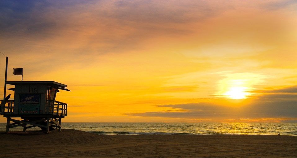 Sunset over Santa Monica Beach, California