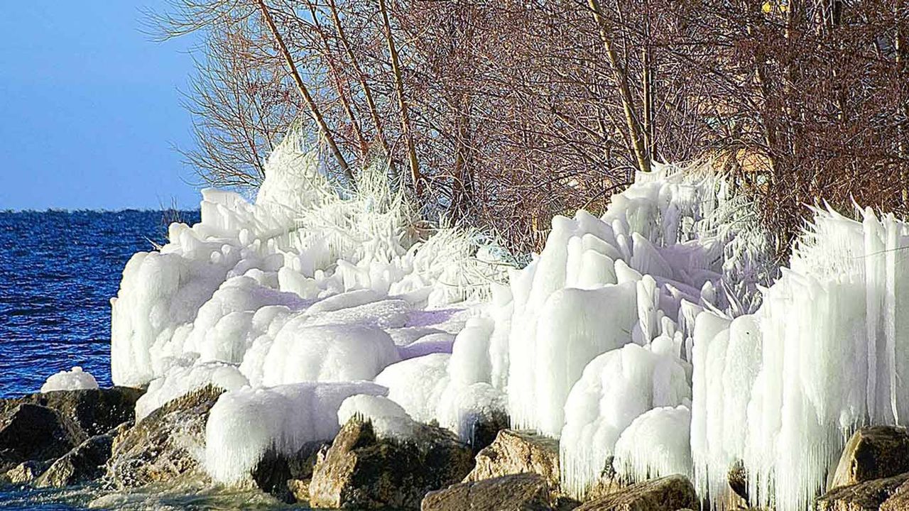 Waves frozen in stacks, Lake Ontario shoreline