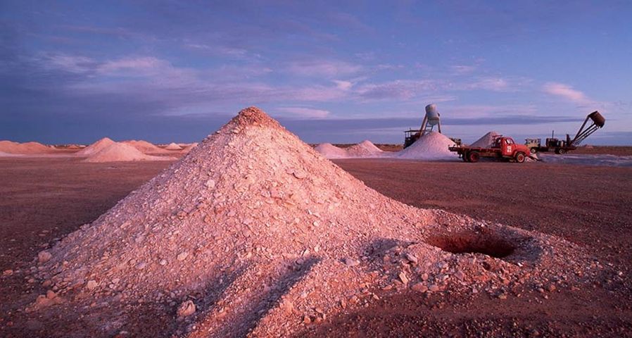 A mound of debris at Coober Pedy's opal mines after being cleared from an underground shaft created by an explosive charge