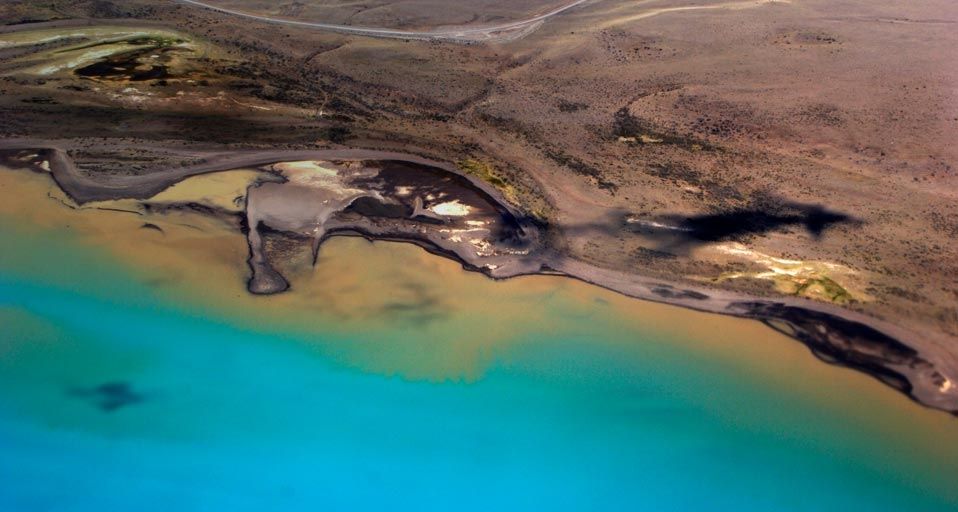 Aerial view of the coast along Lake Argentino, Glaciers National Park, Argentina