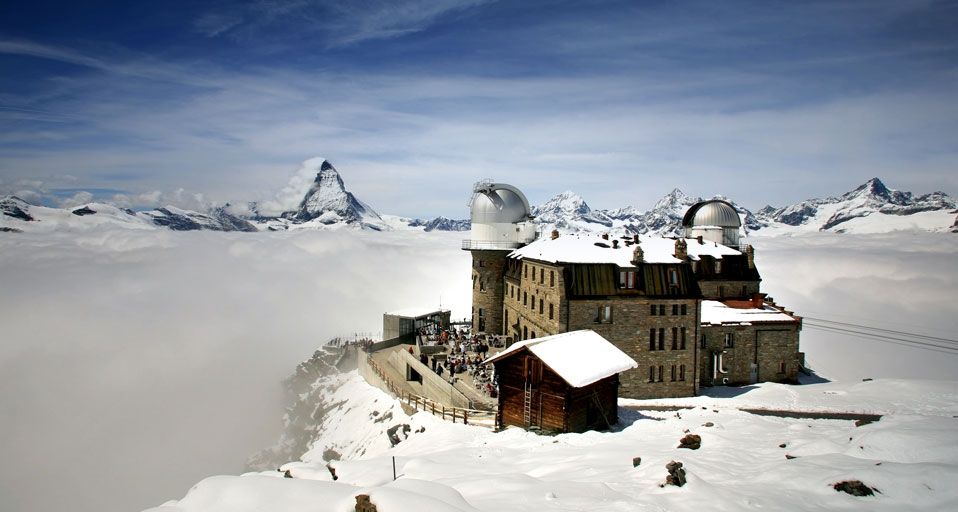 Astronomical observatory on the summit of Gornergrat ridge in the Pennine Alps, Switzerland