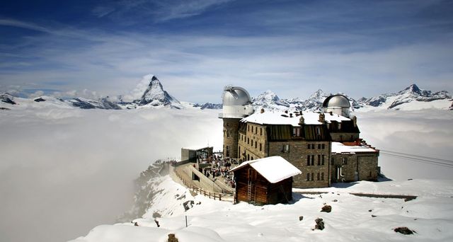 Astronomical observatory on the summit of Gornergrat ridge in the Pennine Alps, Switzerland