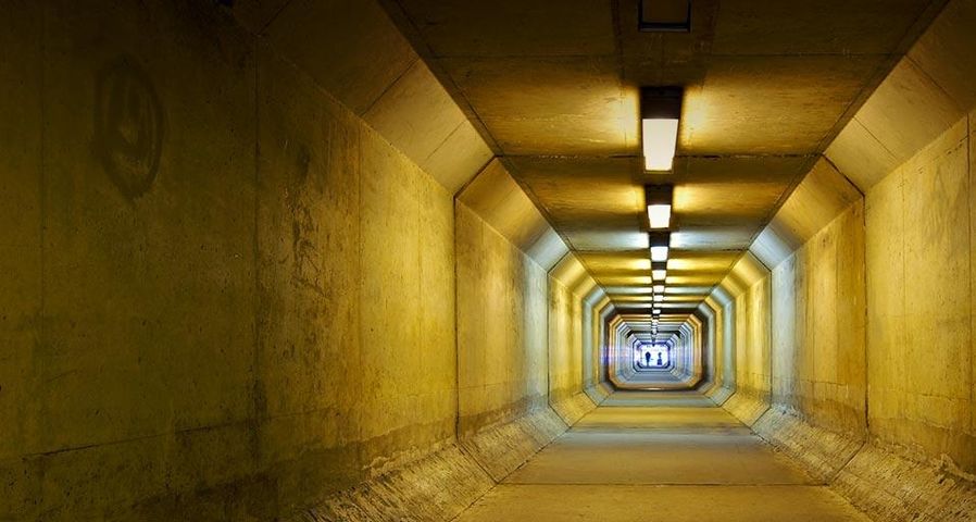 Pedestrian tunnel under Interstate 395 leading to the Pentagon in Arlington, Virginia