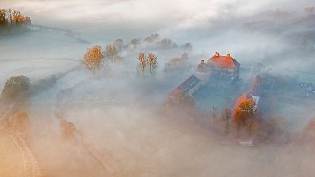 Luftbild von Schloss Oberwerries, Lippeauen, Hamm, Nordrhein-Westfalen, Deutschland 