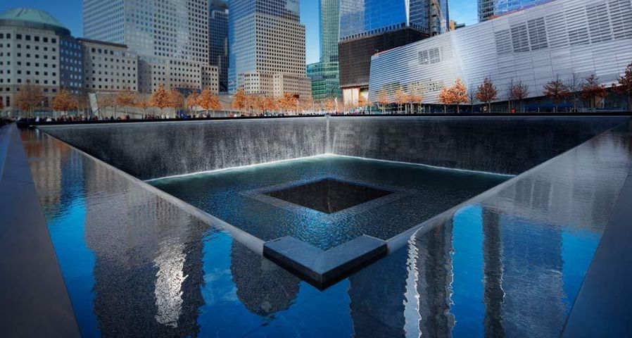 The National September 11 Memorial at the site of the World Trade Center in Lower Manhattan, New York