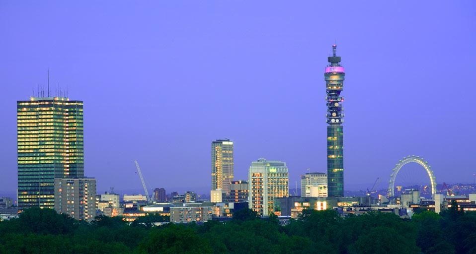 A view at dusk over Regent's Park, London, England