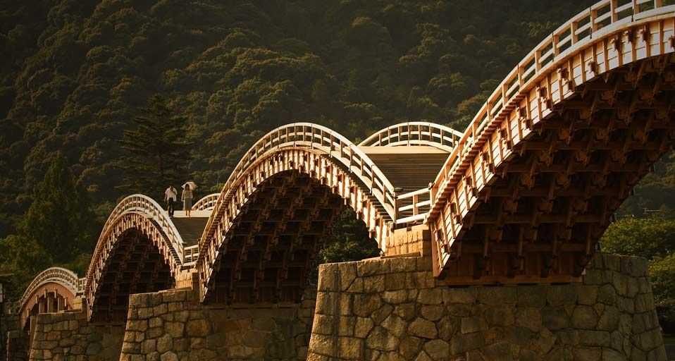 Kintai wooden foot bridge in Iwakuni, Japan