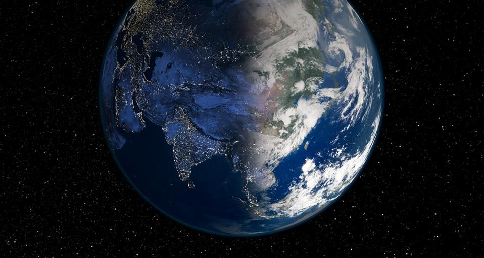 Satellite image of the Earth, centered on Asia