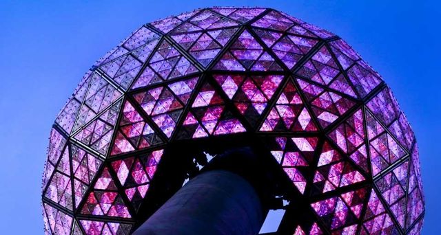 The New Year's Eve ball set up celebrations in Times Square in New York City, NY