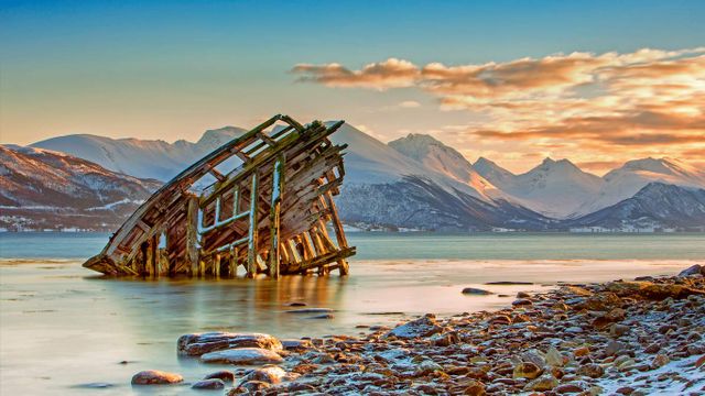 Ship wreckage near Tromsø, Norway
